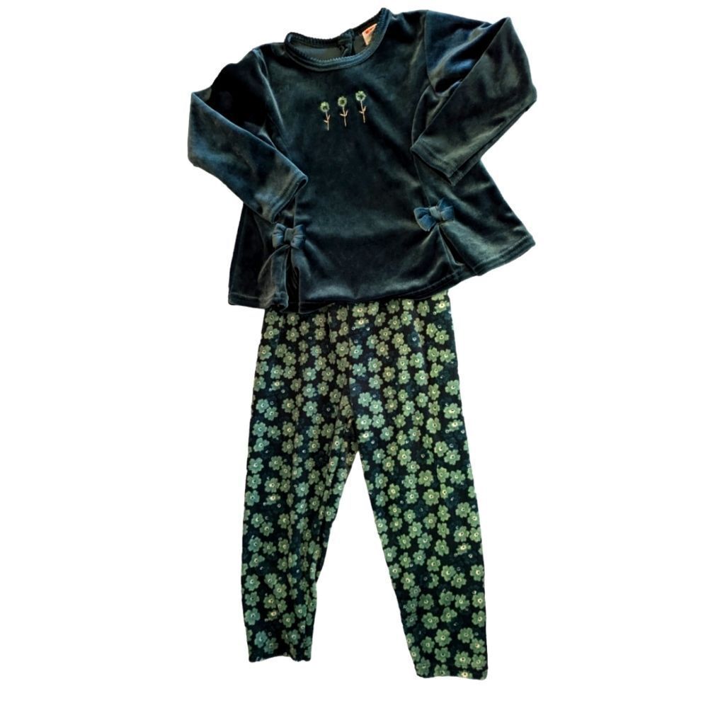 Mckids vintage green‎ velour floral outfit size 3T